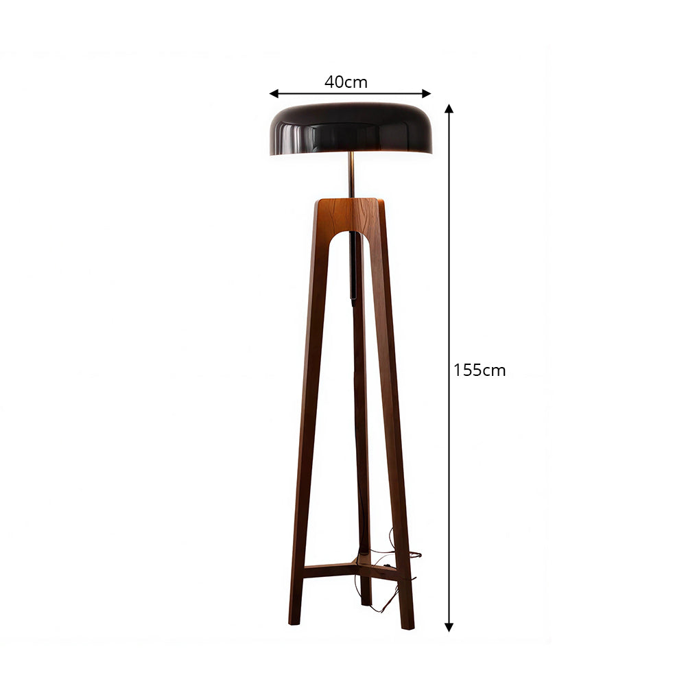 LIVARA Mid-Century Solid Wood Tripod Floor Lamp with Dome Shade for Living Room Bedroom - Walnut & Black