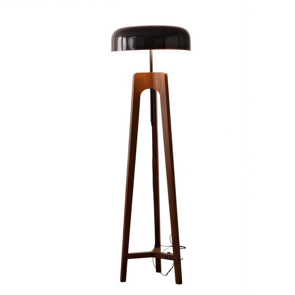 LIVARA Mid-Century Solid Wood Tripod Floor Lamp with Dome Shade for Living Room Bedroom - Walnut & Black