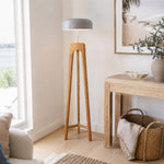 LIVARA Mid-Century Solid Wood Tripod Floor Lamp with Dome Shade for Living Room Bedroom - Walnut & White