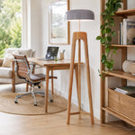 LIVARA Mid-Century Solid Wood Tripod Floor Lamp with Dome Shade for Living Room Bedroom - Walnut & White