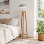 LIVARA Mid-Century Solid Wood Tripod Floor Lamp with Dome Shade for Living Room Bedroom - Walnut & White