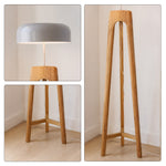 LIVARA Mid-Century Solid Wood Tripod Floor Lamp with Dome Shade for Living Room Bedroom - Walnut & White