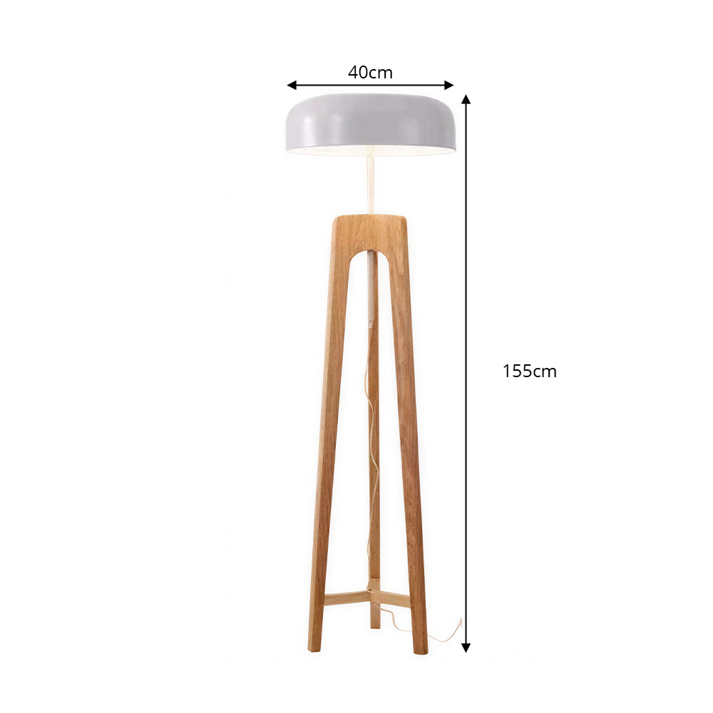 LIVARA Mid-Century Solid Wood Tripod Floor Lamp with Dome Shade for Living Room Bedroom - Walnut & White