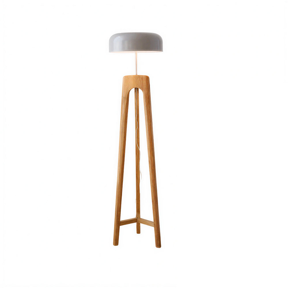 LIVARA Mid-Century Solid Wood Tripod Floor Lamp with Dome Shade for Living Room Bedroom - Walnut & White