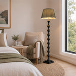 LIVARA Sculptural Beaded Floor Lamp with Pleated Fabric Shade for Living Room Bedroom - Black & Dark Green