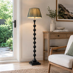 LIVARA Sculptural Beaded Floor Lamp with Pleated Fabric Shade for Living Room Bedroom - Black & Dark Green