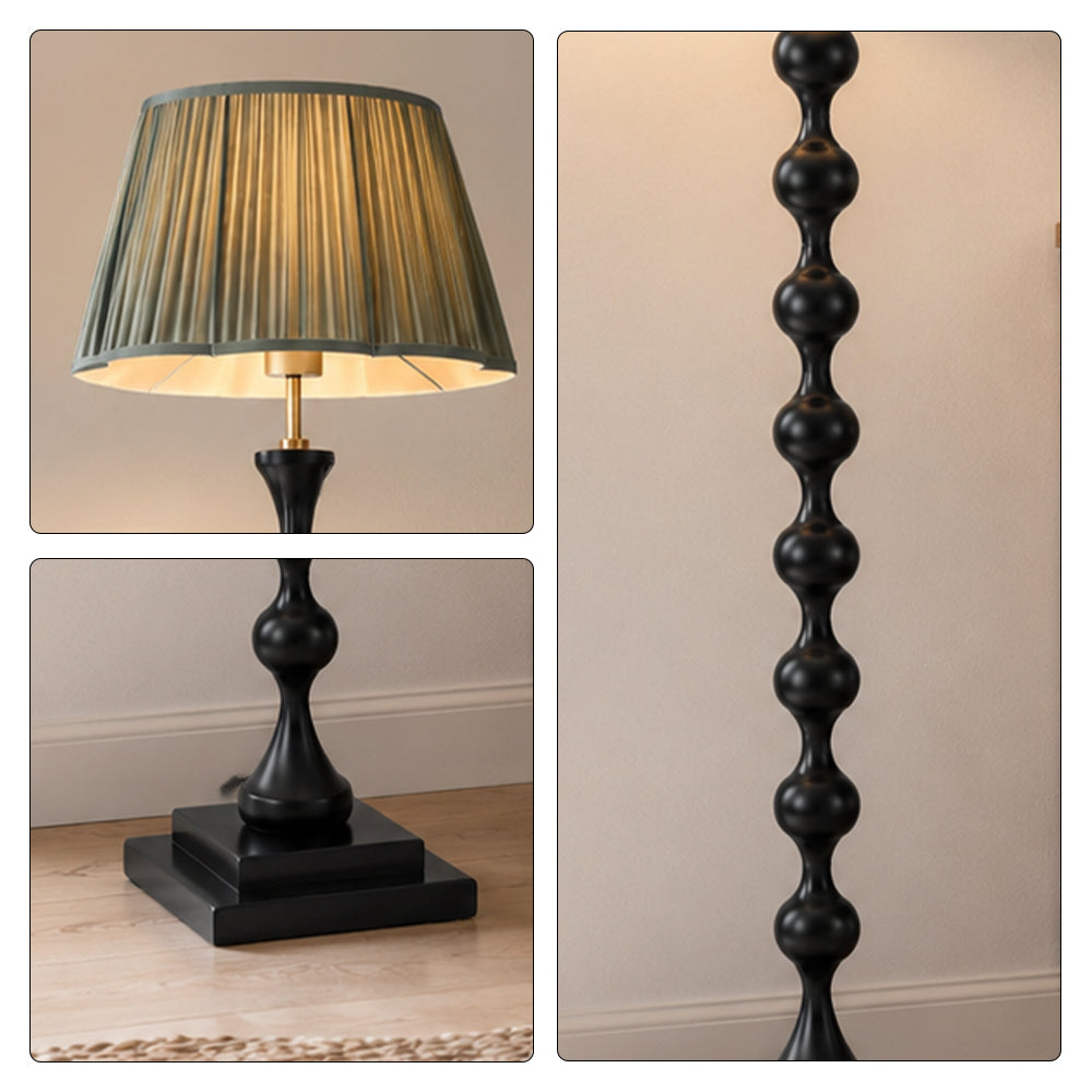 LIVARA Sculptural Beaded Floor Lamp with Pleated Fabric Shade for Living Room Bedroom - Black & Dark Green