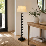LIVARA Sculptural Beaded Floor Lamp with Pleated Fabric Shade for Living Room Bedroom - Black & White