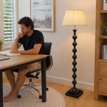 LIVARA Sculptural Beaded Floor Lamp with Pleated Fabric Shade for Living Room Bedroom - Black & White