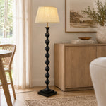LIVARA Sculptural Beaded Floor Lamp with Pleated Fabric Shade for Living Room Bedroom - Black & White