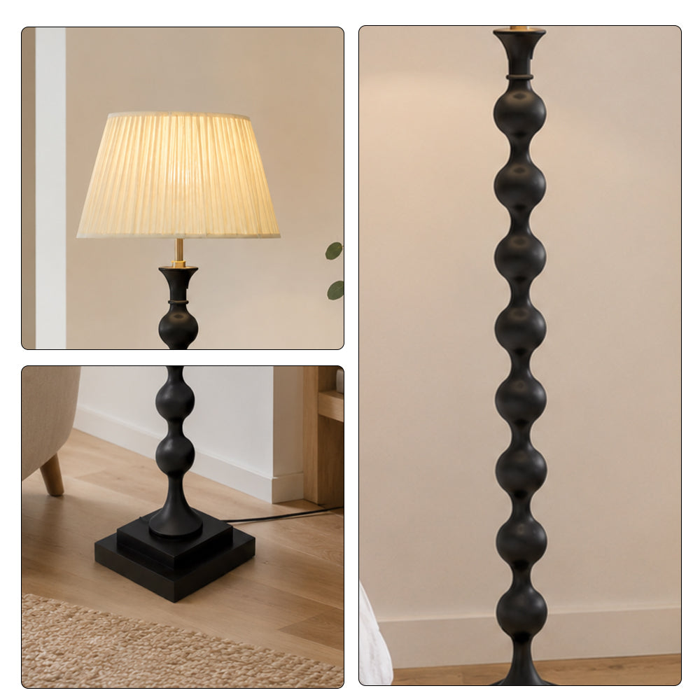 LIVARA Sculptural Beaded Floor Lamp with Pleated Fabric Shade for Living Room Bedroom - Black & White