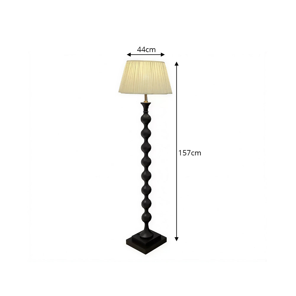 LIVARA Sculptural Beaded Floor Lamp with Pleated Fabric Shade for Living Room Bedroom - Black & White