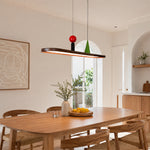 LIVARA Modern Linear Pendant Light with Wood Grain Bar and Integrated LED for Dining Room Kitchen Island - Walnut