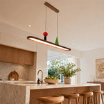 LIVARA Modern Linear Pendant Light with Wood Grain Bar and Integrated LED for Dining Room Kitchen Island - Walnut