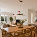 LIVARA Modern Linear Pendant Light with Wood Grain Bar and Integrated LED for Dining Room Kitchen Island - Walnut