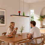 LIVARA Modern Linear Pendant Light with Wood Grain Bar and Integrated LED for Dining Room Kitchen Island - Walnut