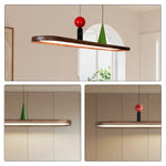 LIVARA Modern Linear Pendant Light with Wood Grain Bar and Integrated LED for Dining Room Kitchen Island - Walnut