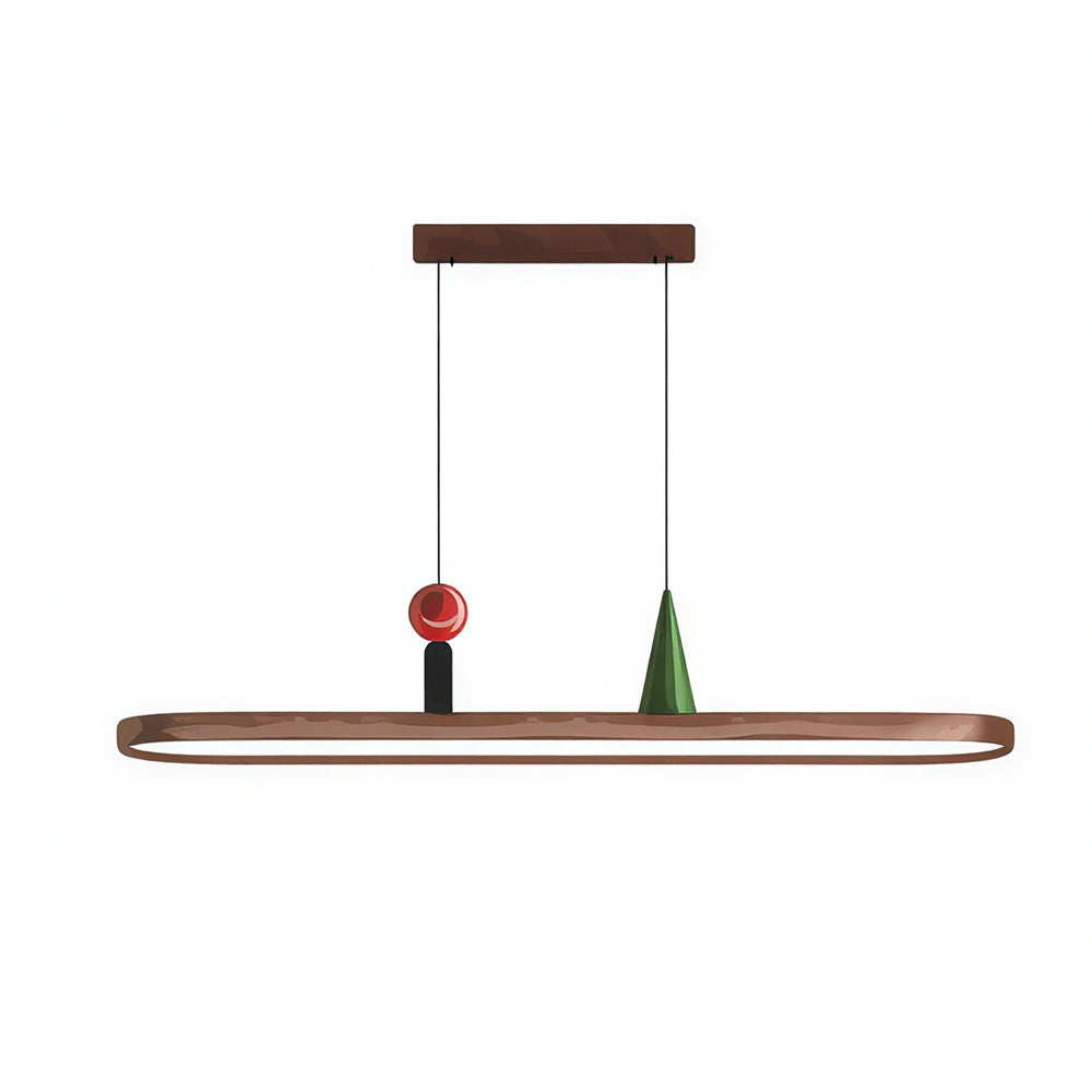 LIVARA Modern Linear Pendant Light with Wood Grain Bar and Integrated LED for Dining Room Kitchen Island - Walnut