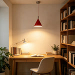 LIVARA Modern Cone Pendant Light with Wide Metal Shade for Dining Room Kitchen Island - Red & Chrome