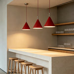 LIVARA Modern Cone Pendant Light with Wide Metal Shade for Dining Room Kitchen Island - Red & Chrome