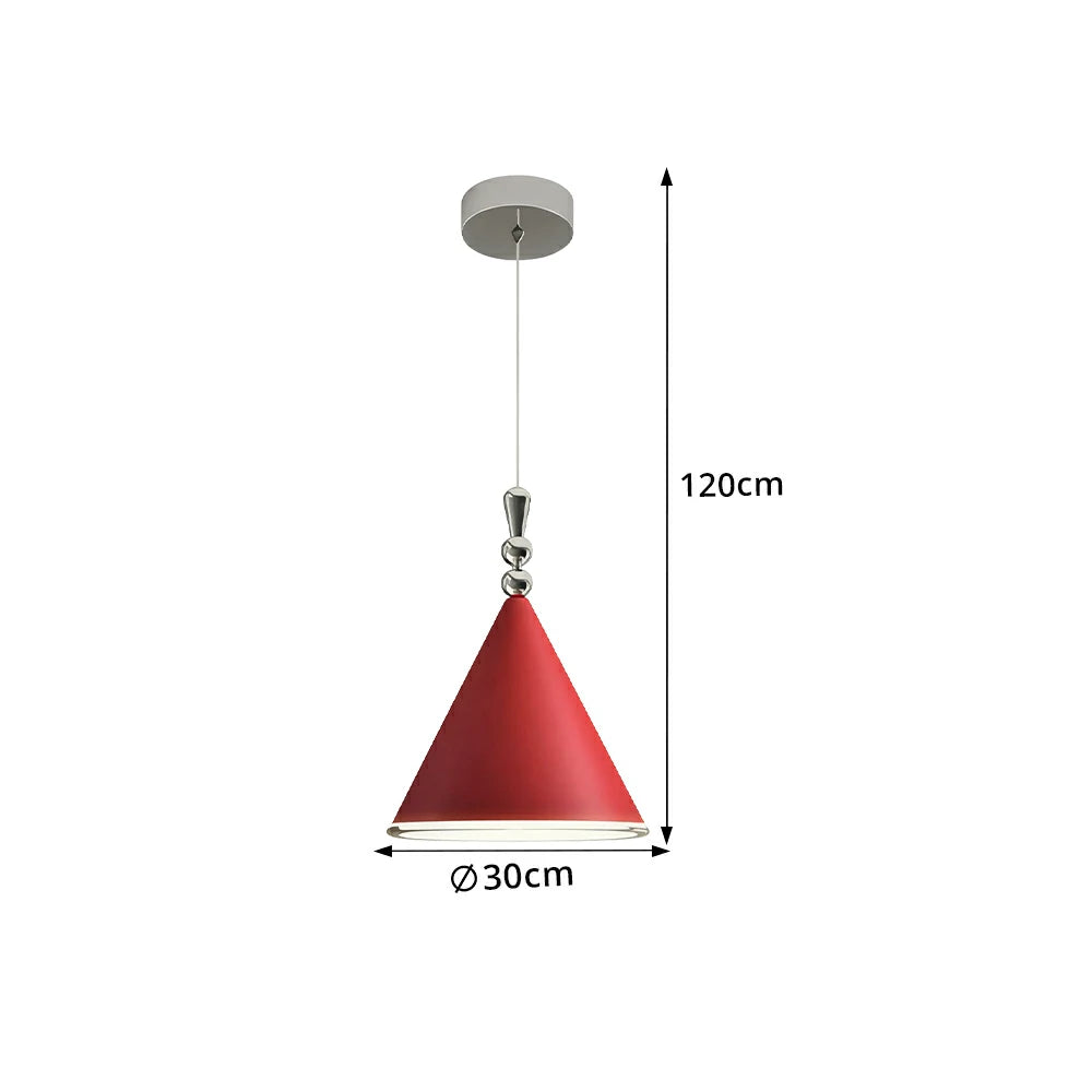 LIVARA Modern Cone Pendant Light with Wide Metal Shade for Dining Room Kitchen Island - Red & Chrome