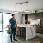 LIVARA Modern 3 Light Linear Pendant with Disc Shades for Dining Room Kitchen Island - Chrome