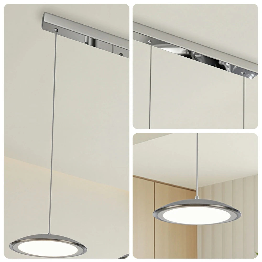 LIVARA Modern 3 Light Linear Pendant with Disc Shades for Dining Room Kitchen Island - Chrome