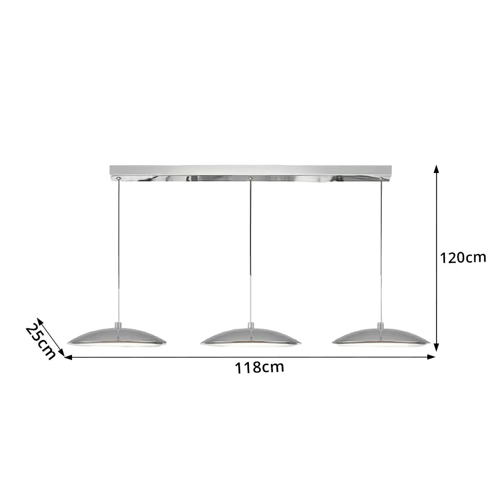 LIVARA Modern 3 Light Linear Pendant with Disc Shades for Dining Room Kitchen Island - Chrome