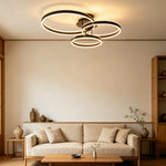 LIVARA Modern 3 Ring LED Flush Mount Ceiling Light for Living Room Bedroom - Black & White