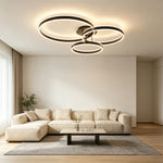 LIVARA Modern 3 Ring LED Flush Mount Ceiling Light for Living Room Bedroom - Black & White