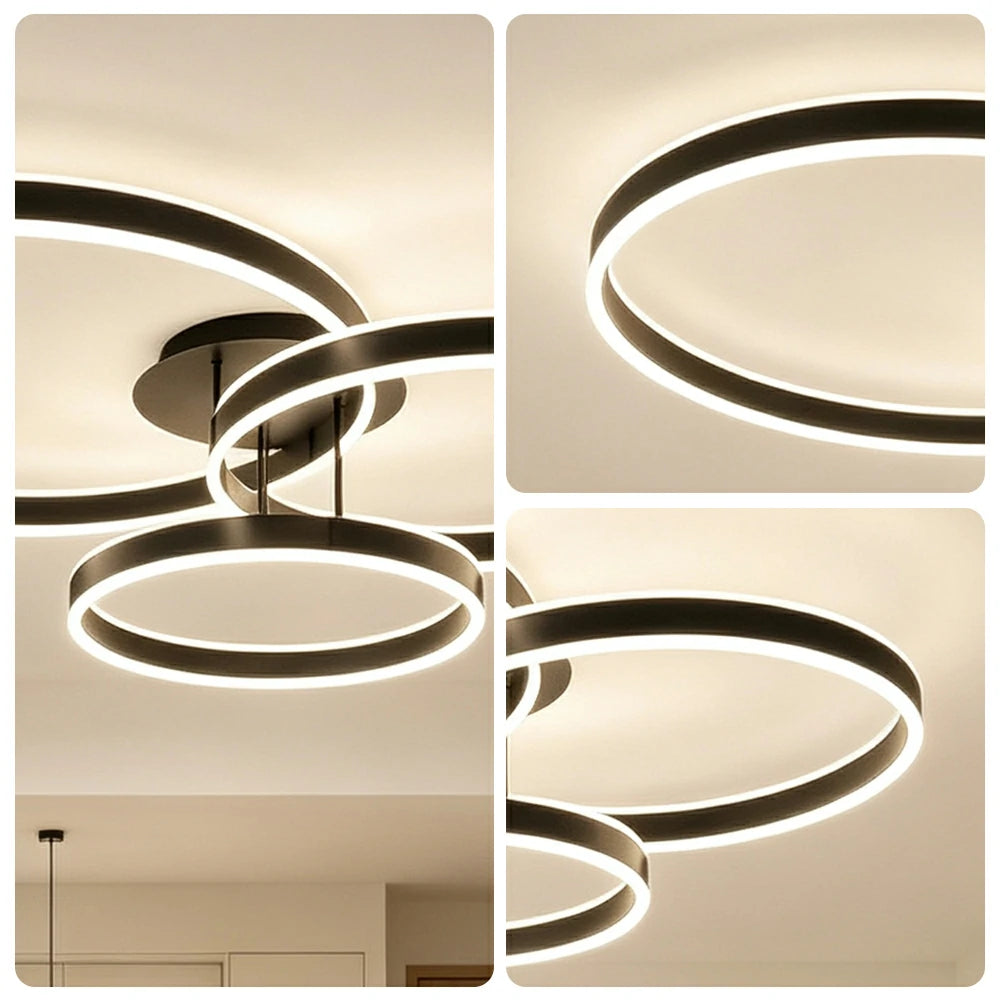 LIVARA Modern 3 Ring LED Flush Mount Ceiling Light for Living Room Bedroom - Black & White