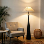 LIVARA Modern Cone Floor Lamp with Fabric Shade for Living Room Bedroom - Black & Cream