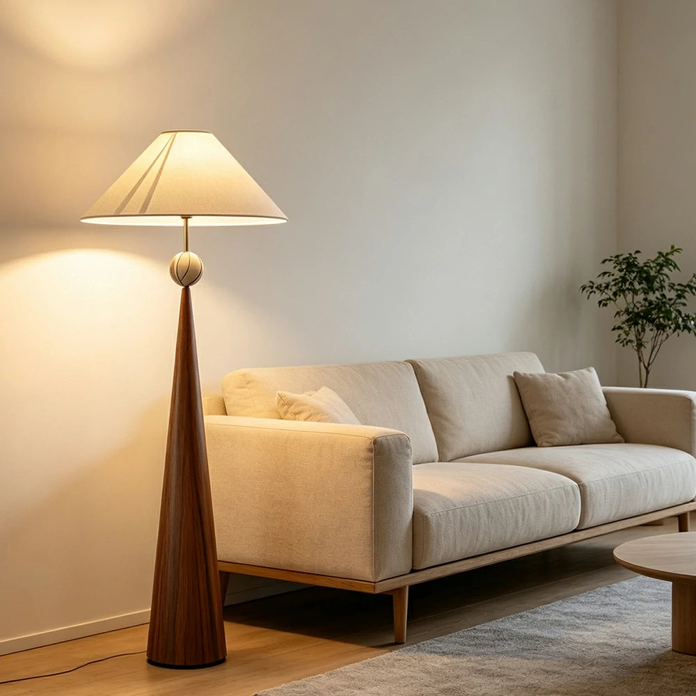 LIVARA Modern Cone Floor Lamp with Fabric Shade for Living Room Bedroom - Brown
