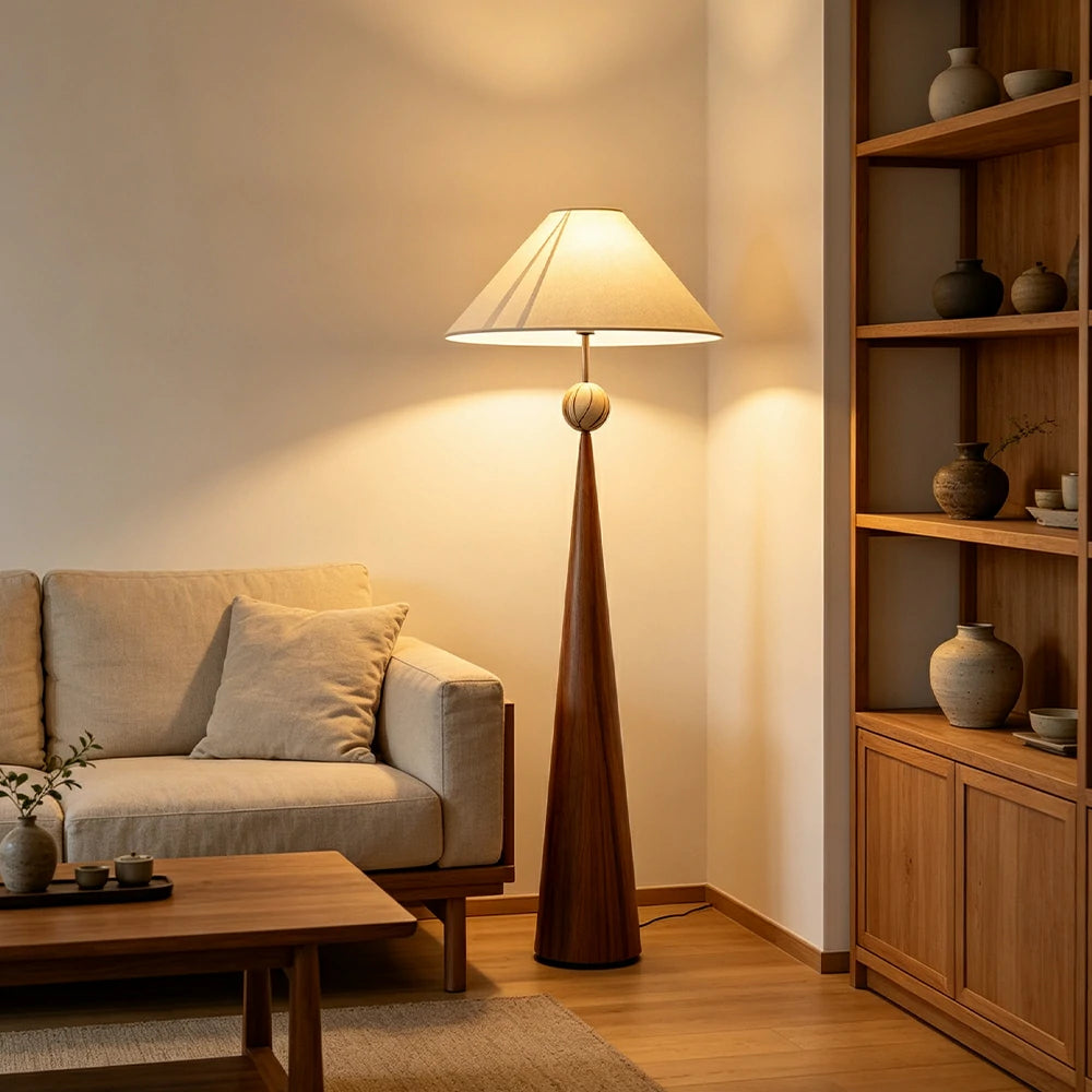 LIVARA Modern Cone Floor Lamp with Fabric Shade for Living Room Bedroom - Brown