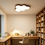 LIVARA Cloud-Shaped LED Ceiling Light Wood Grain Flush Mount for Kids Room Bedroom - Walnut