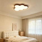 LIVARA Cloud-Shaped LED Ceiling Light Wood Grain Flush Mount for Kids Room Bedroom - Walnut