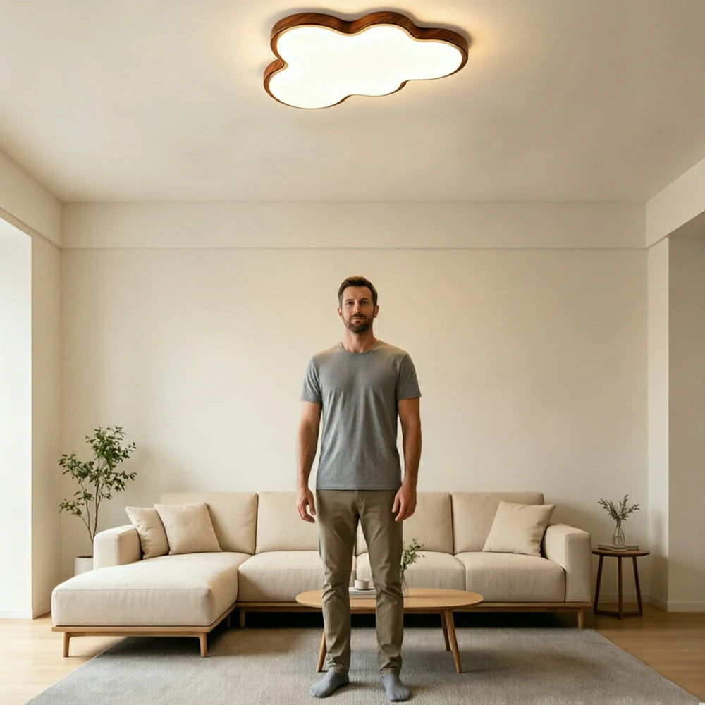 LIVARA Cloud-Shaped LED Ceiling Light Wood Grain Flush Mount for Kids Room Bedroom - Walnut
