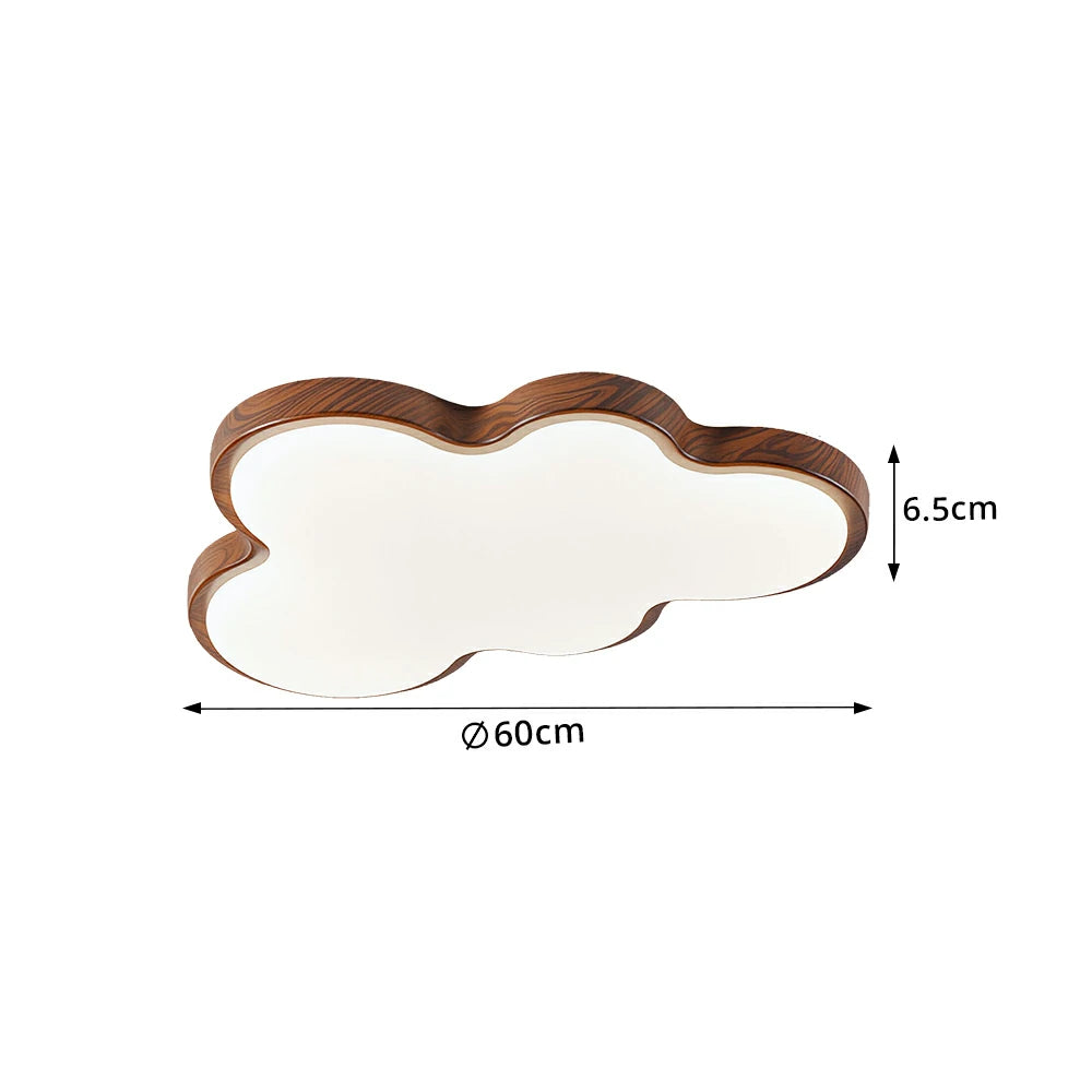 LIVARA Cloud-Shaped LED Ceiling Light Wood Grain Flush Mount for Kids Room Bedroom - Walnut