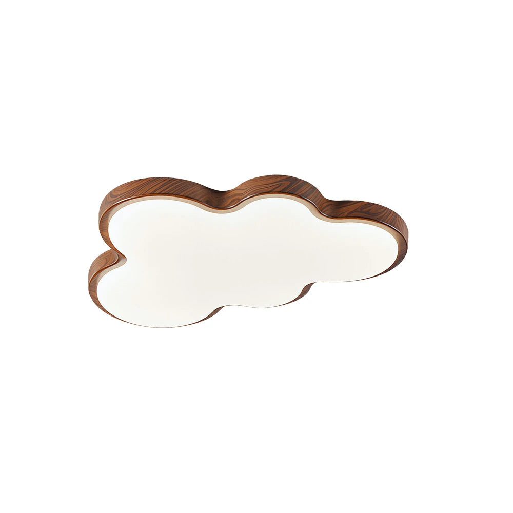 LIVARA Cloud-Shaped LED Ceiling Light Wood Grain Flush Mount for Kids Room Bedroom - Walnut