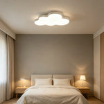 LIVARA Cloud-Shaped LED Ceiling Light Wood Grain Flush Mount for Kids Room Bedroom - White