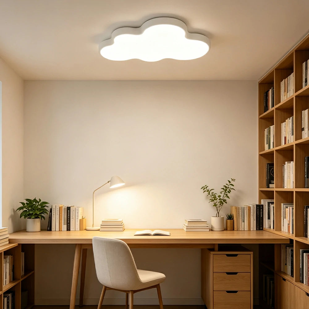 LIVARA Cloud-Shaped LED Ceiling Light Wood Grain Flush Mount for Kids Room Bedroom - White