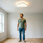 LIVARA Cloud-Shaped LED Ceiling Light Wood Grain Flush Mount for Kids Room Bedroom - White