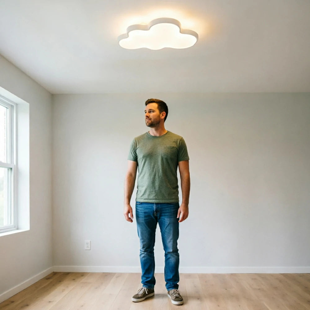 LIVARA Cloud-Shaped LED Ceiling Light Wood Grain Flush Mount for Kids Room Bedroom - White