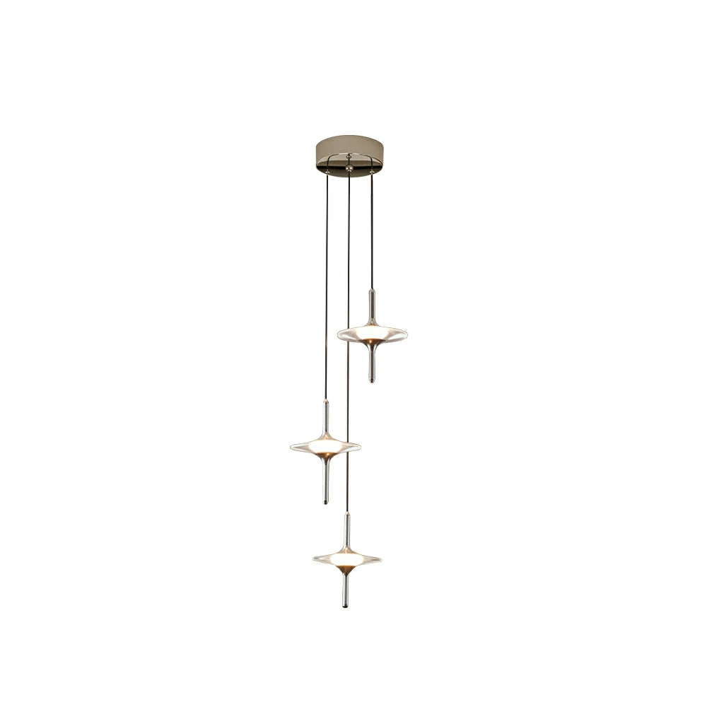 LIVARA 3-Light Sculptural LED Pendant Light Adjustable Hanging Fixture for Dining Room & Stairwell - Chrome