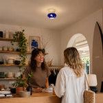 LIVARA Mushroom-Shaped LED Ceiling Light Wood Grain Flush Mount for Kids Room Bedroom & Hallway - Blue