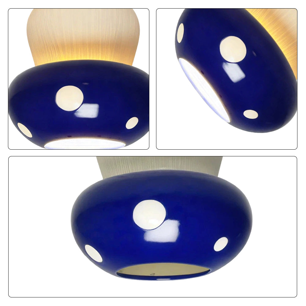 LIVARA Mushroom-Shaped LED Ceiling Light Wood Grain Flush Mount for Kids Room Bedroom & Hallway - Blue