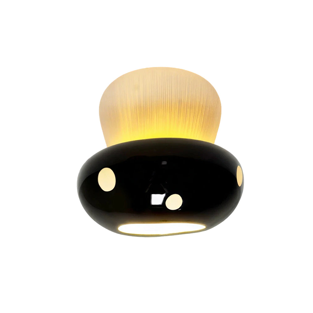 LIVARA Mushroom-Shaped LED Ceiling Light Wood Grain Flush Mount for Kids Room Bedroom & Hallway - Black