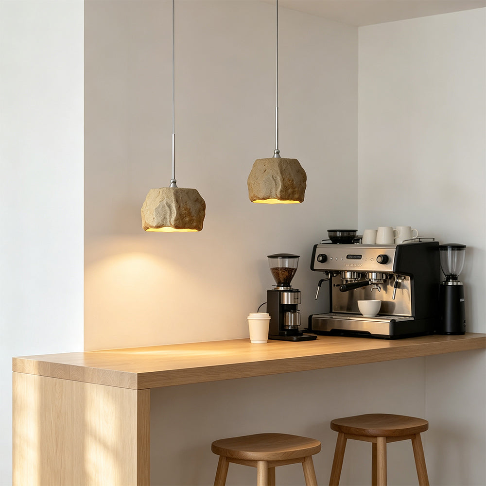 LIVARA LIVARA Irregular Stone-Shaped Pendant Light Rustic Decorative Hanging Lamp for Dining Room Bedroom & Cafe - Natural Brown