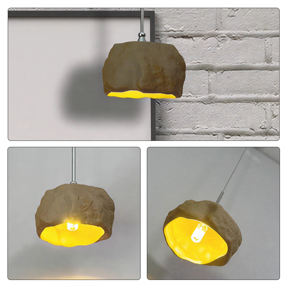 LIVARA LIVARA Irregular Stone-Shaped Pendant Light Rustic Decorative Hanging Lamp for Dining Room Bedroom & Cafe - Natural Brown