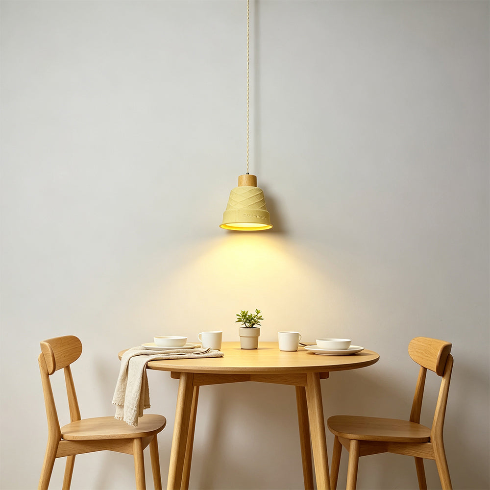 LIVARA Bell-Shaped Ceramic Pendant Light Embossed Hanging Lamp for Dining Room Bedroom & Cafe - Sand Beige